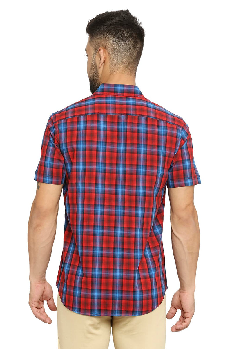 BASICS SLIM FIT COTTON CHECKS HALFSLEEVES SHIRT