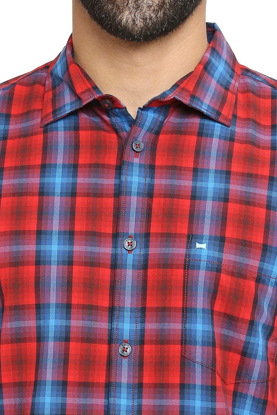 BASICS SLIM FIT CARMINE RED COTTON CHECKS SHIRT