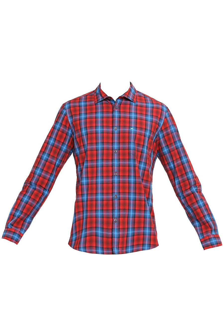 BASICS SLIM FIT CARMINE RED COTTON CHECKS SHIRT