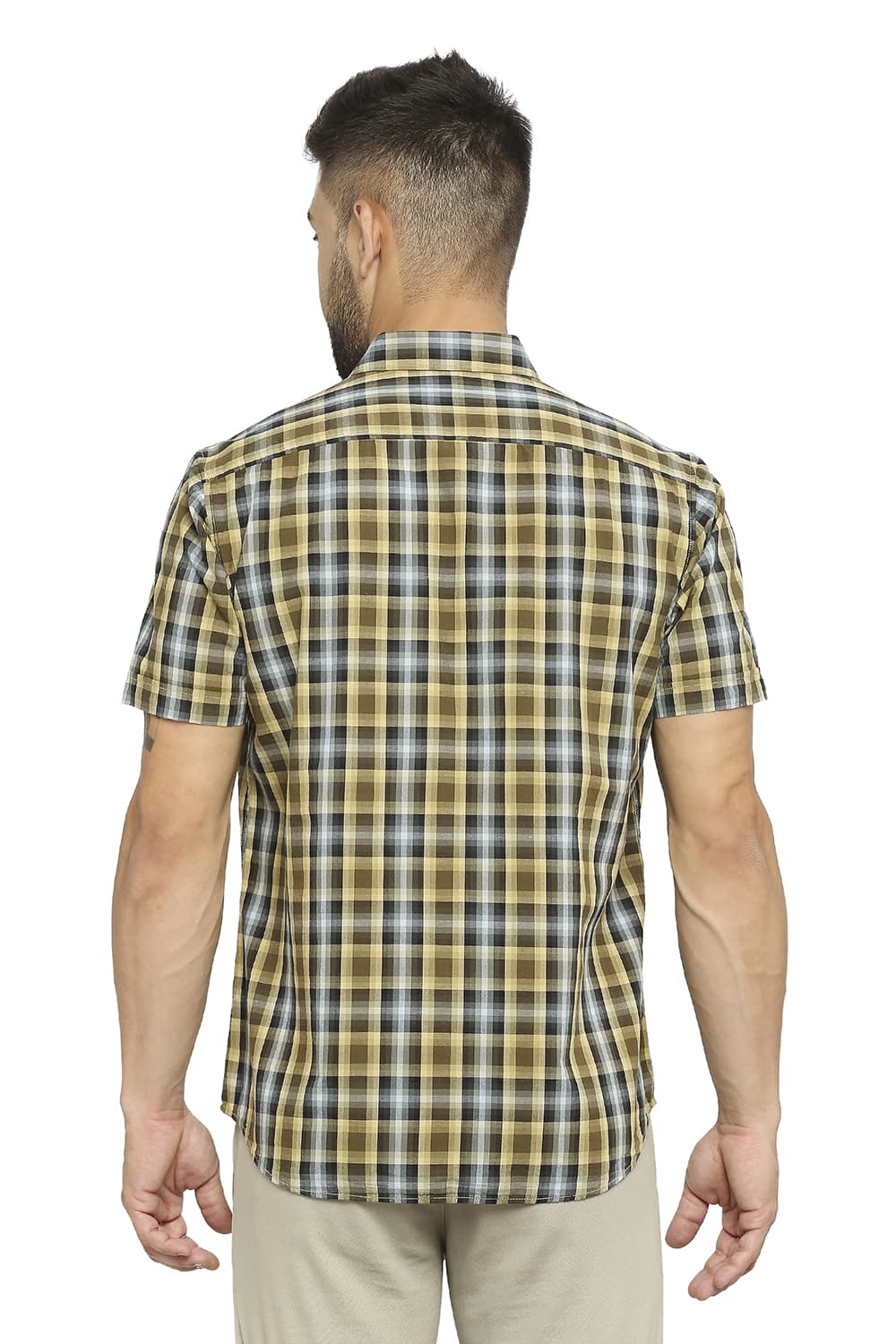 BASICS SLIM FIT COTTON CHECKS HALFSLEEVES SHIRT