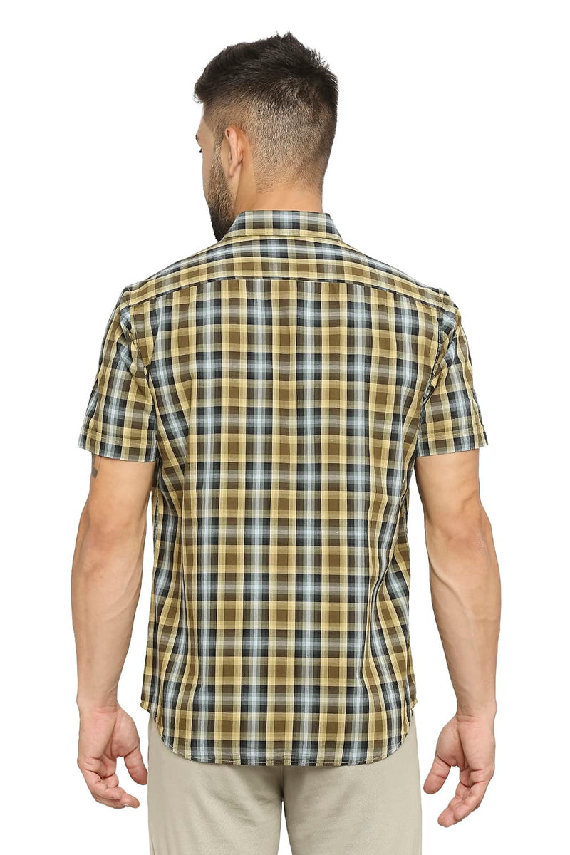 BASICS SLIM FIT COTTON CHECKS HALFSLEEVES SHIRT