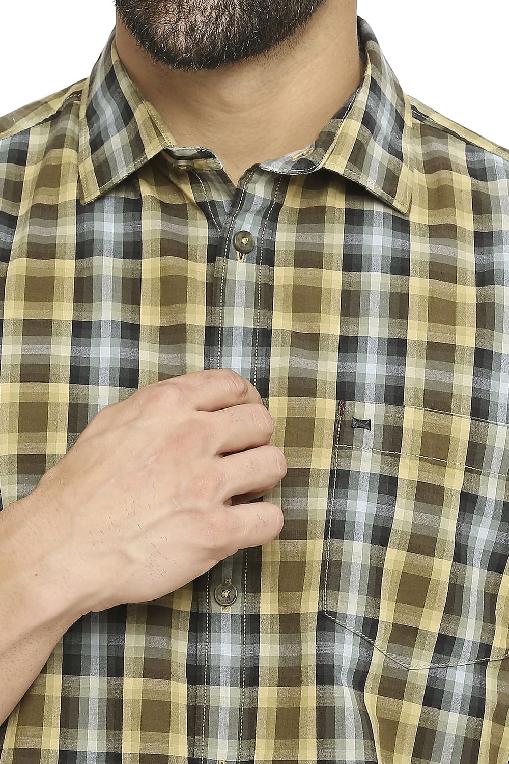 BASICS SLIM FIT COTTON CHECKS HALFSLEEVES SHIRT