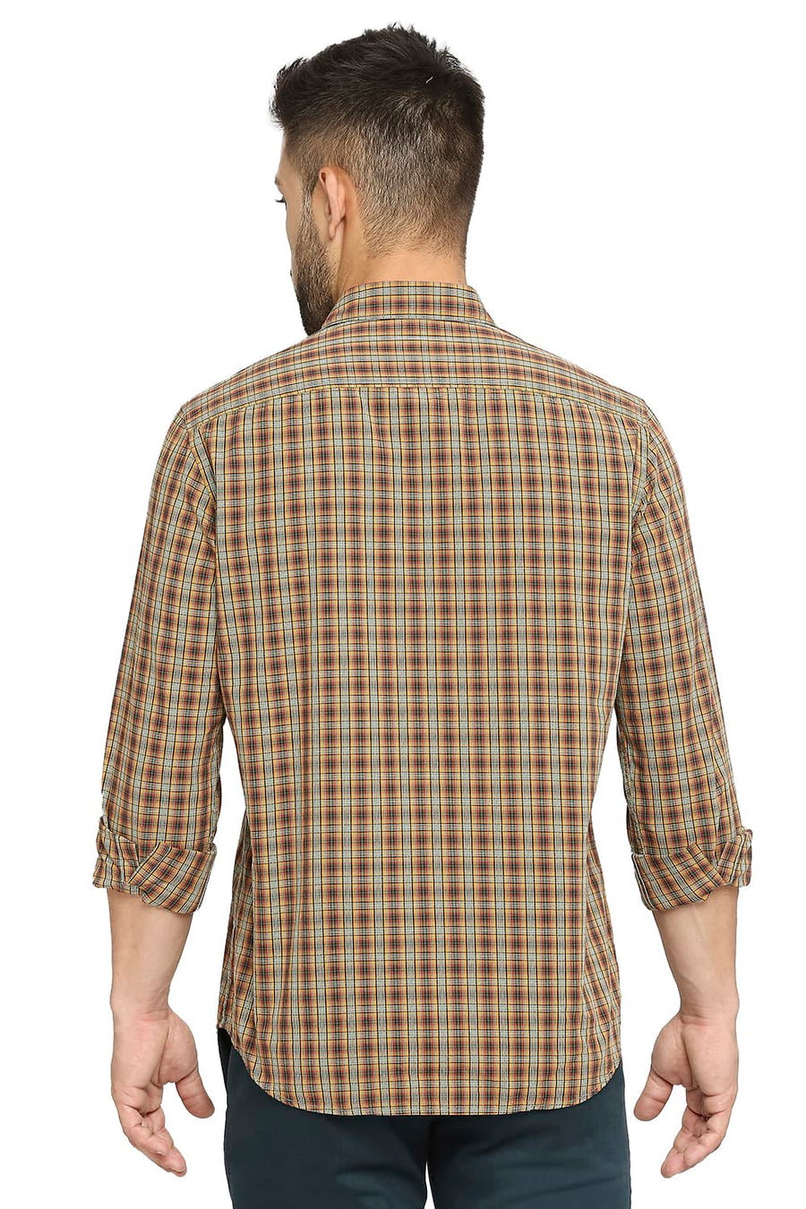 BASICS SLIM FIT HEDGE GREEN COTTON CHECKS SHIRT