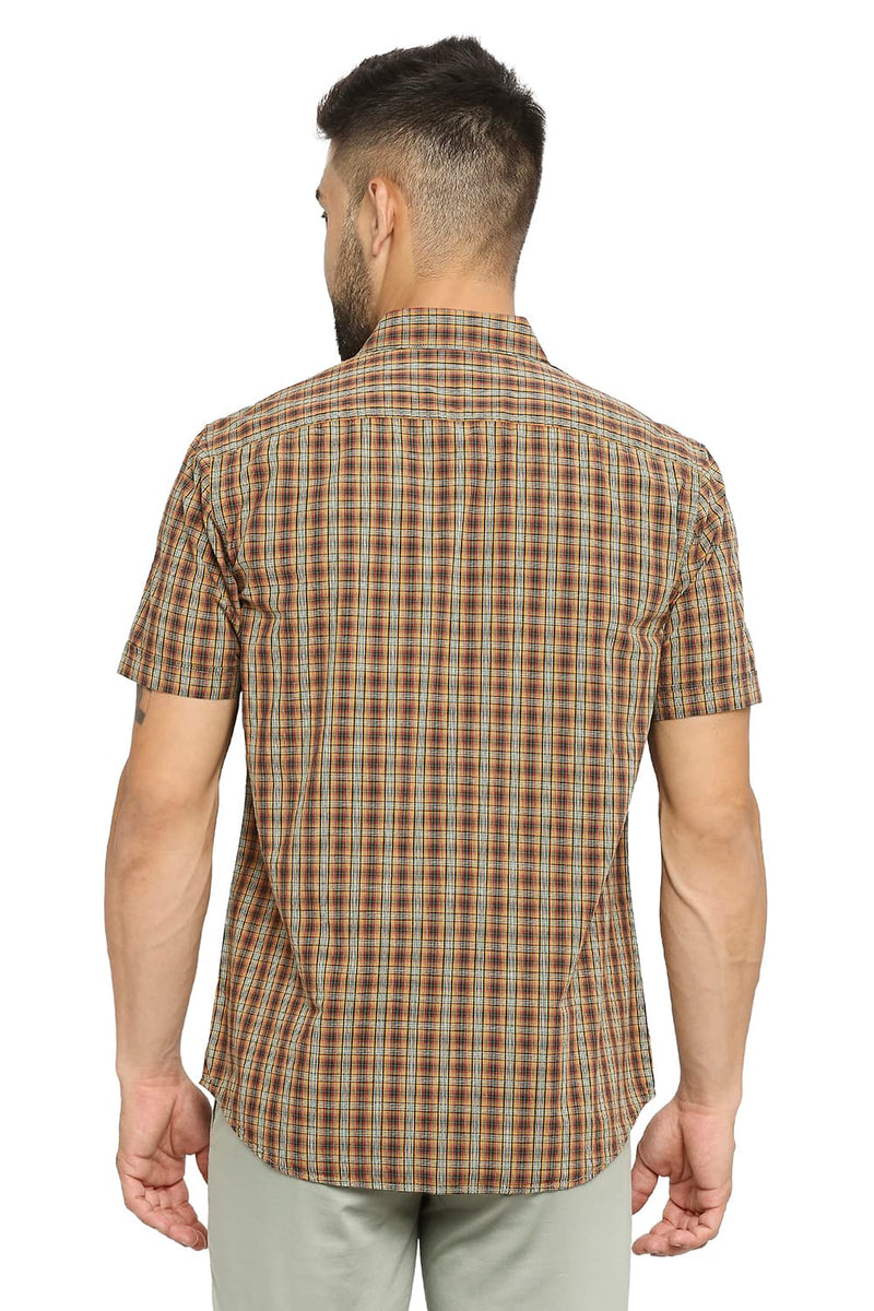 BASICS SLIM FIT COTTON CHECKS HALFSLEEVES SHIRT