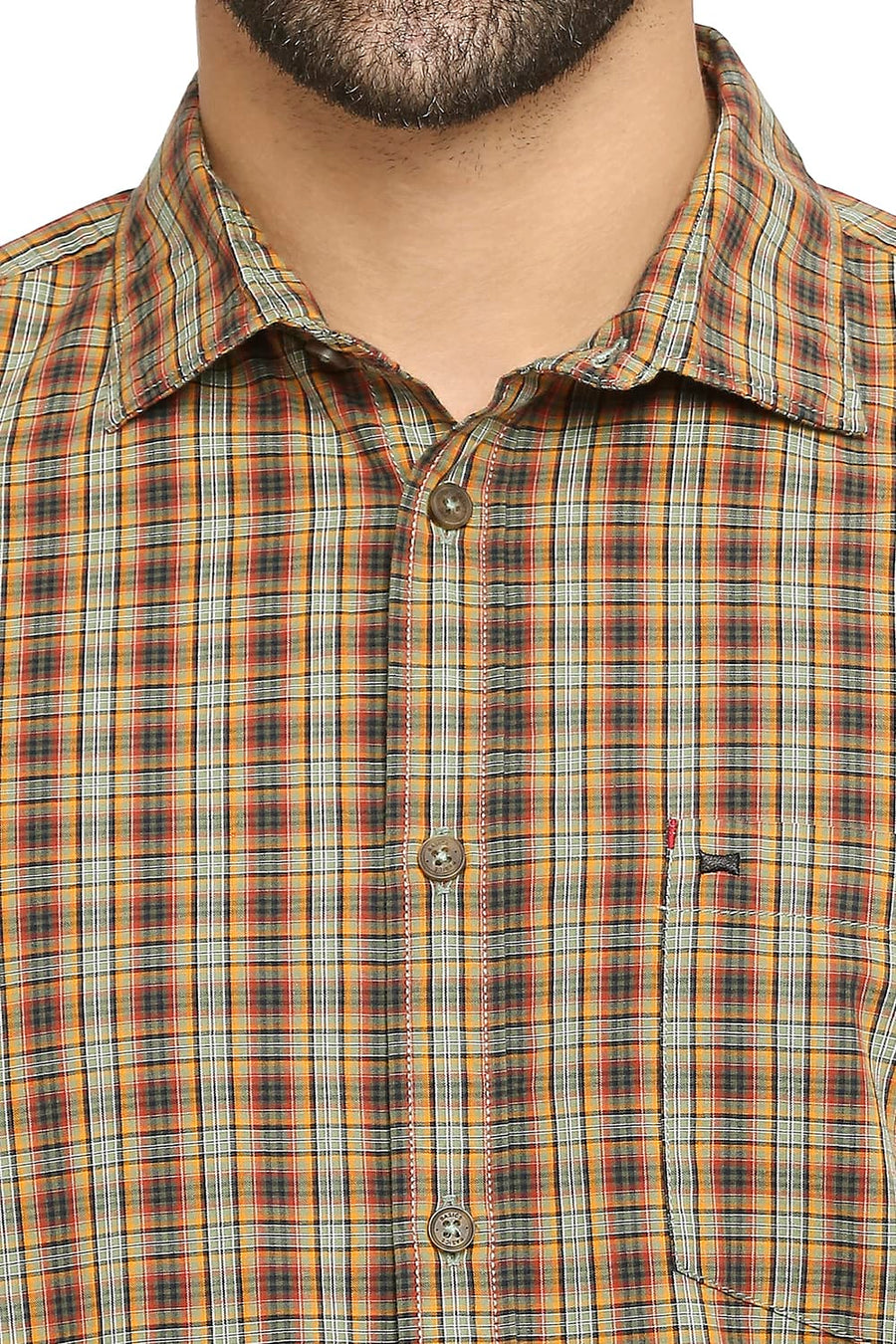 BASICS SLIM FIT HEDGE GREEN COTTON CHECKS SHIRT