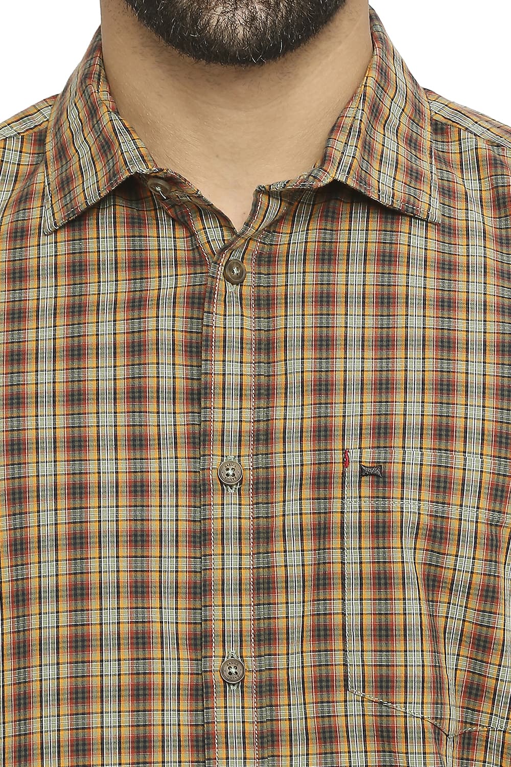 BASICS SLIM FIT COTTON CHECKS HALFSLEEVES SHIRT