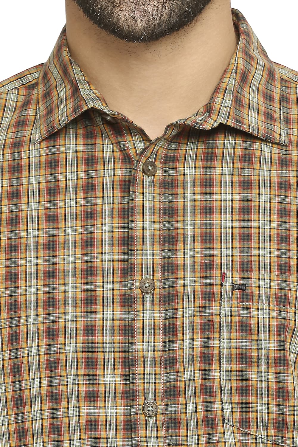 BASICS SLIM FIT COTTON CHECKS SHIRT