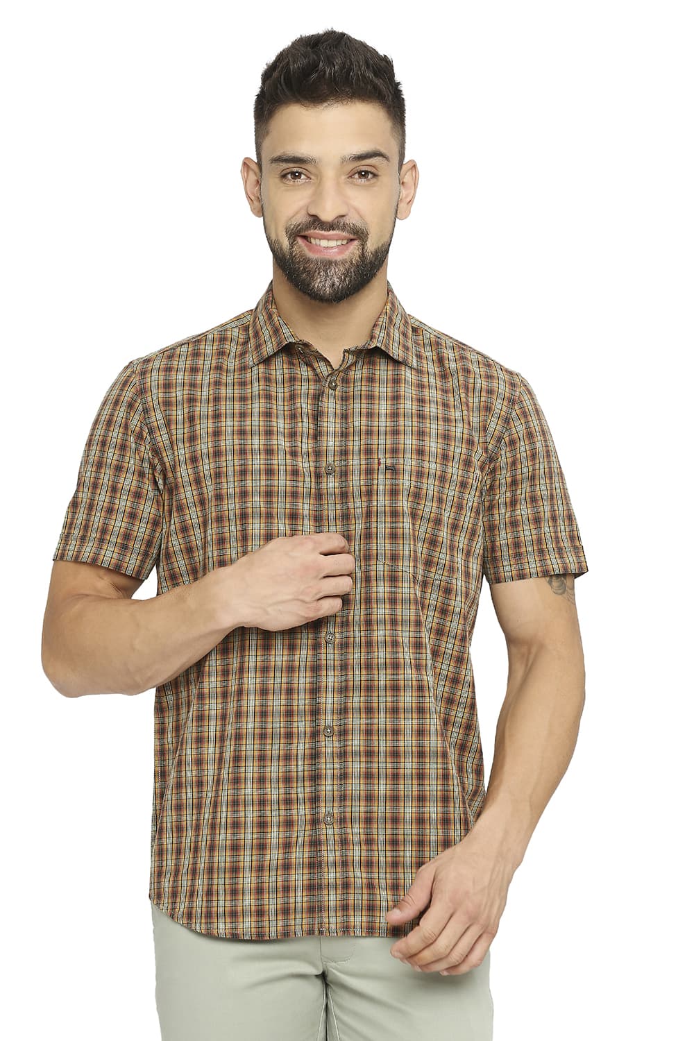 BASICS SLIM FIT COTTON CHECKS SHIRT