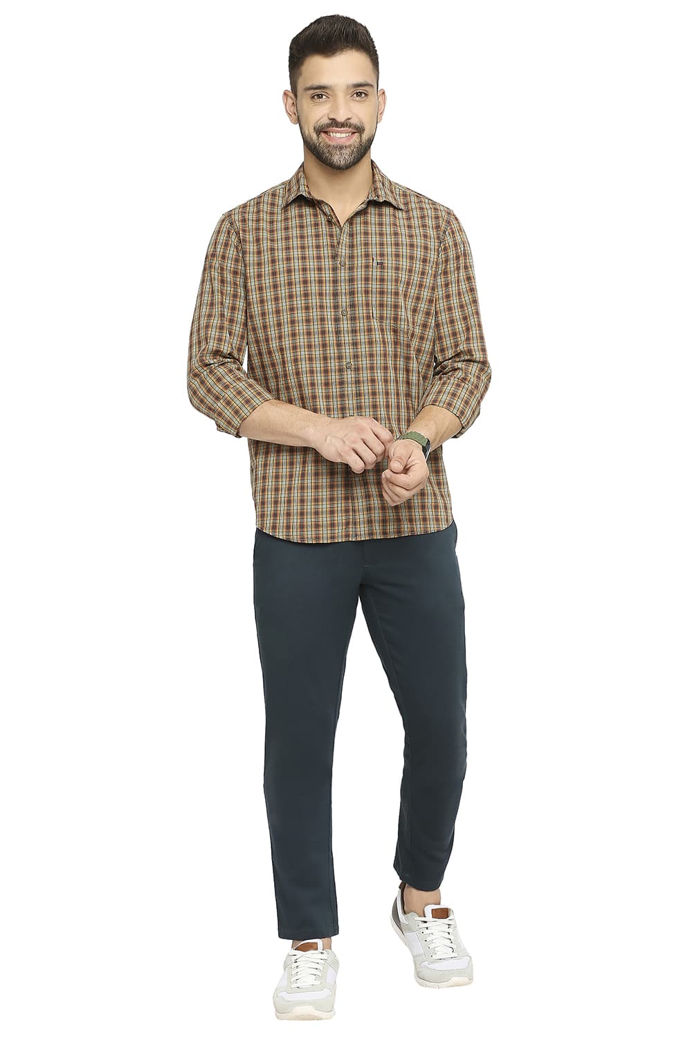 BASICS SLIM FIT COTTON CHECKS SHIRT