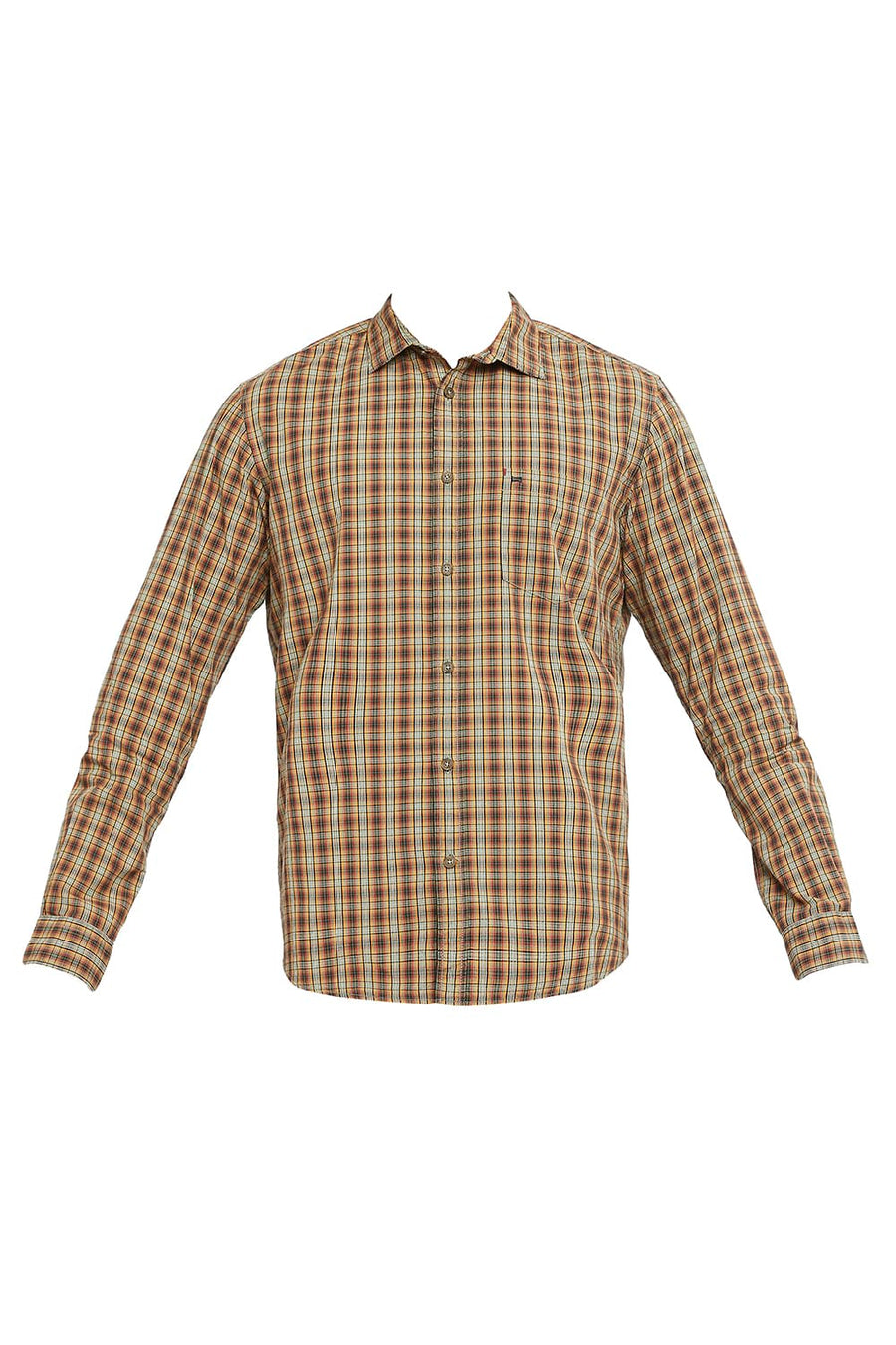BASICS SLIM FIT HEDGE GREEN COTTON CHECKS SHIRT