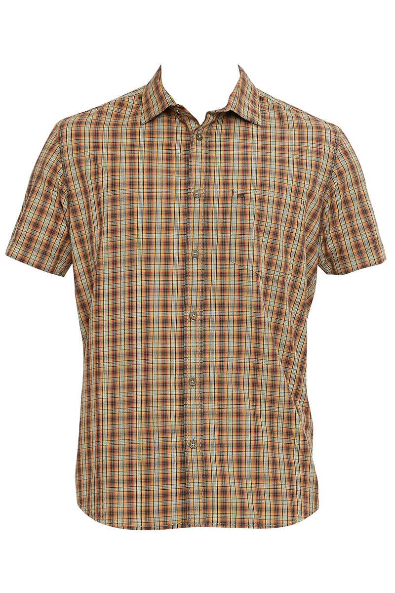 BASICS SLIM FIT COTTON CHECKS HALFSLEEVES SHIRT