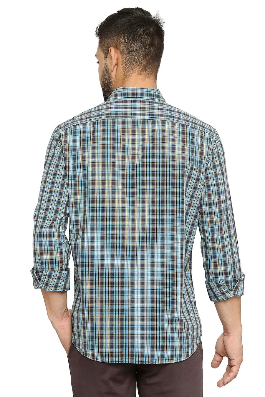 BASICS SLIM FIT HERITAGE BLUE COTTON CHECKS SHIRT