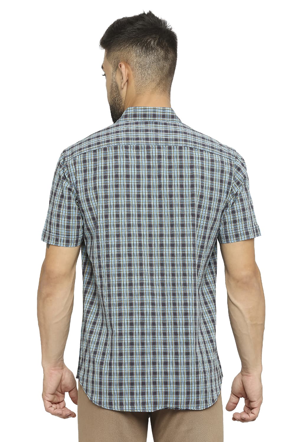 BASICS SLIM FIT COTTON CHECKS HALFSLEEVES SHIRT