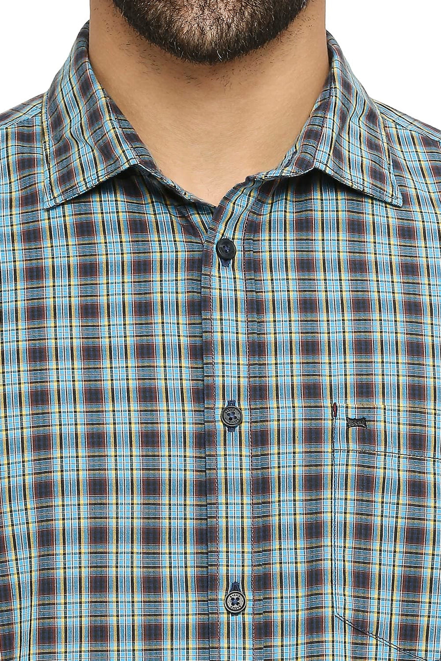 BASICS SLIM FIT HERITAGE BLUE COTTON CHECKS SHIRT
