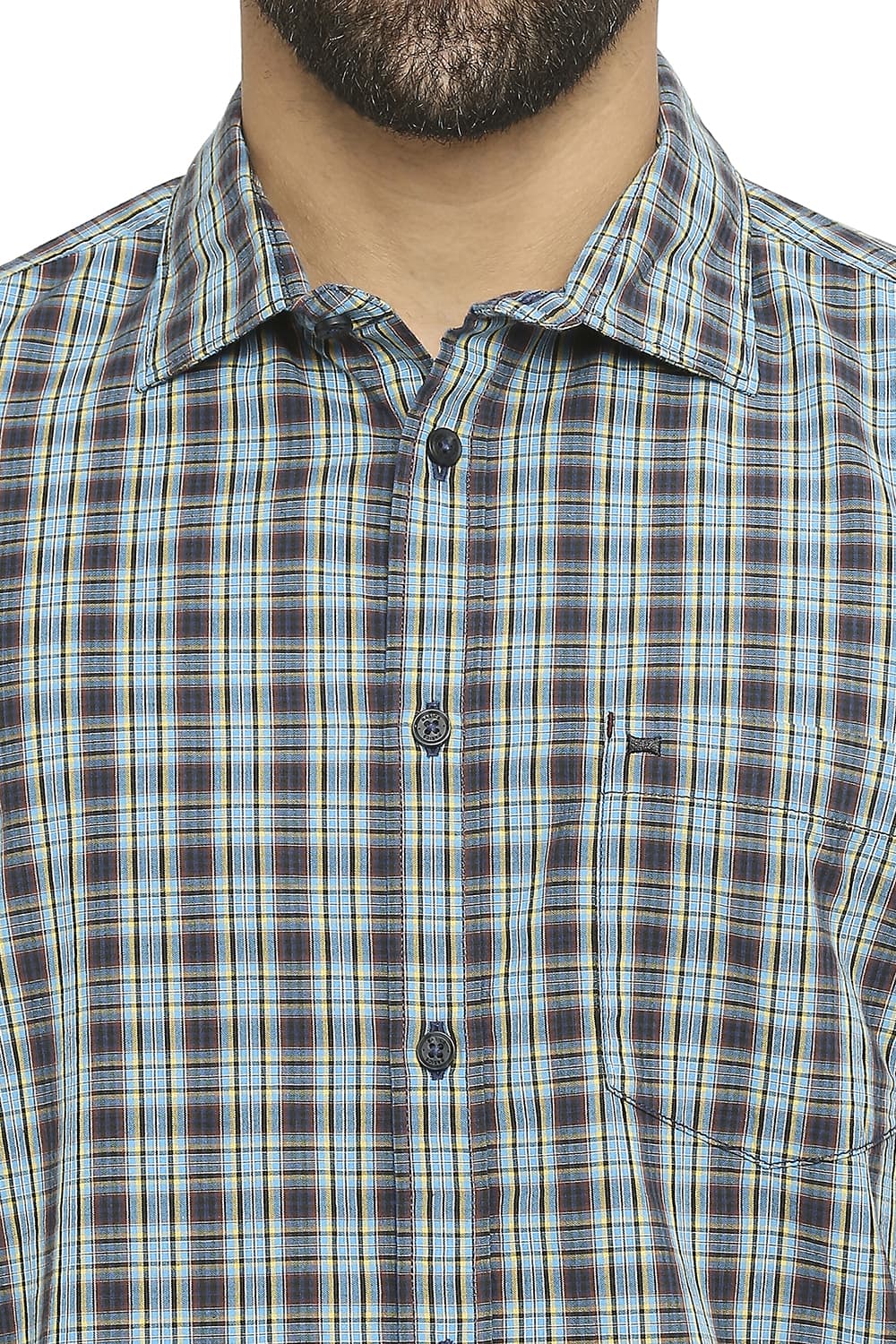 BASICS SLIM FIT COTTON CHECKS HALFSLEEVES SHIRT