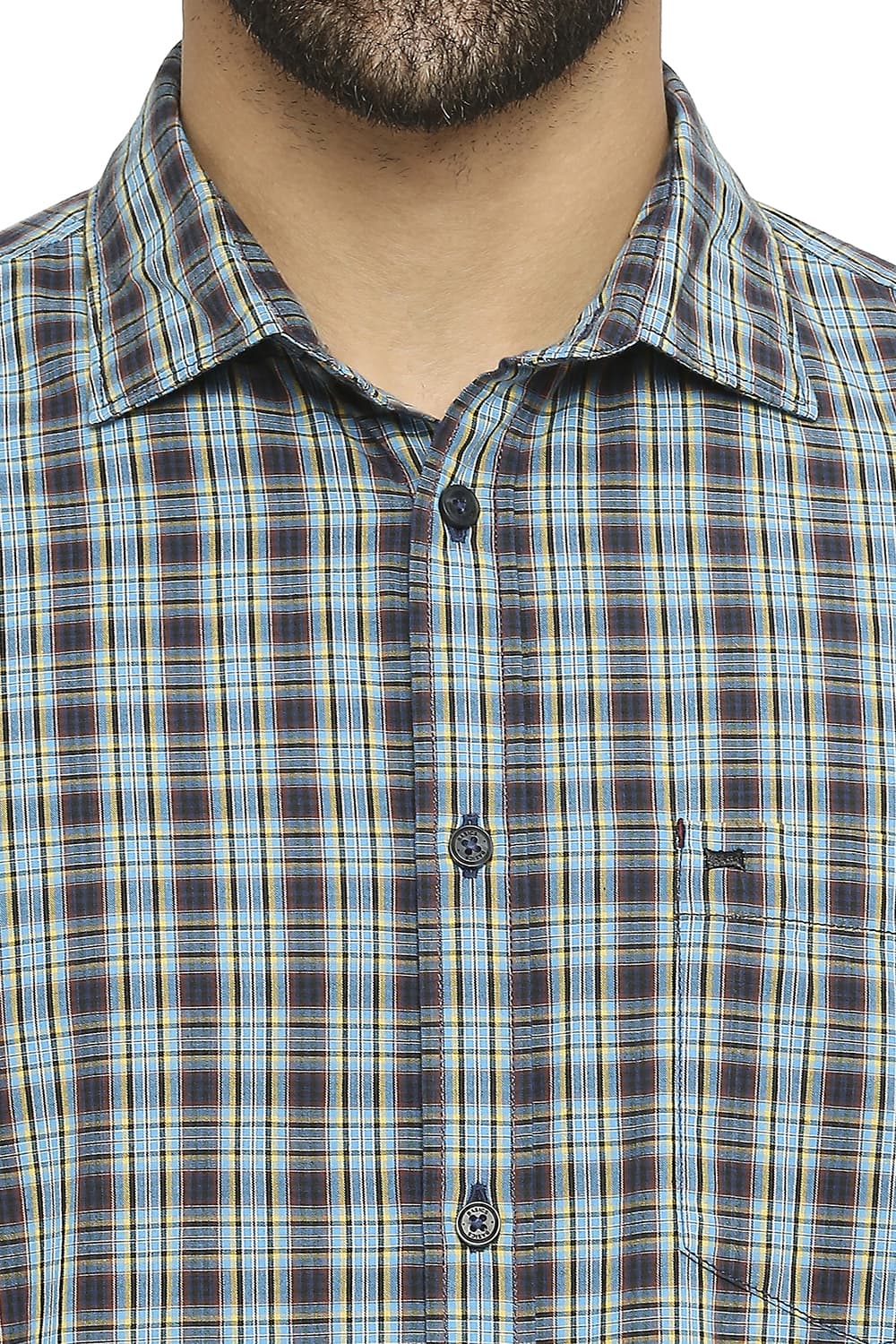 BASICS SLIM FIT COTTON CHECKS SHIRT