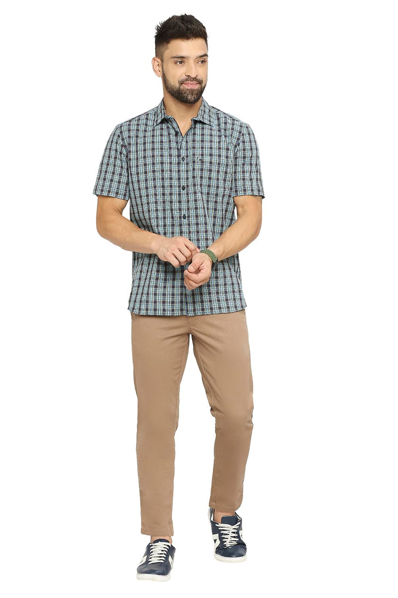 BASICS SLIM FIT COTTON CHECKS HALFSLEEVES SHIRT