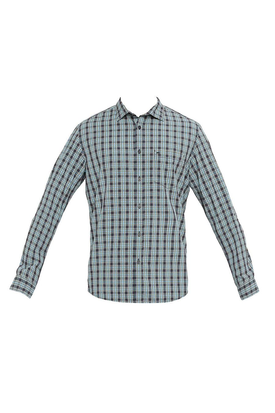 BASICS SLIM FIT HERITAGE BLUE COTTON CHECKS SHIRT