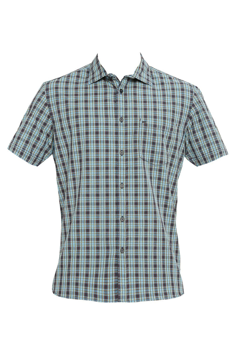 BASICS SLIM FIT COTTON CHECKS HALFSLEEVES SHIRT