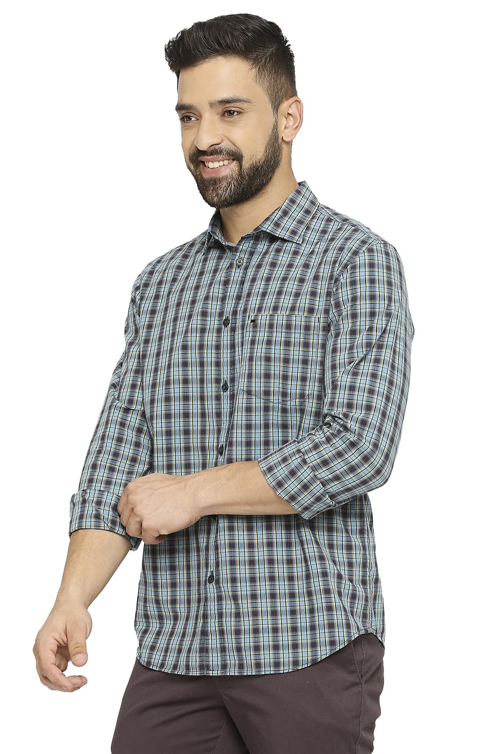 BASICS SLIM FIT COTTON CHECKS SHIRT