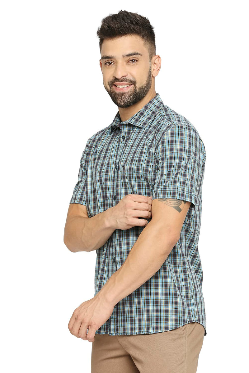 BASICS SLIM FIT COTTON CHECKS HALFSLEEVES SHIRT