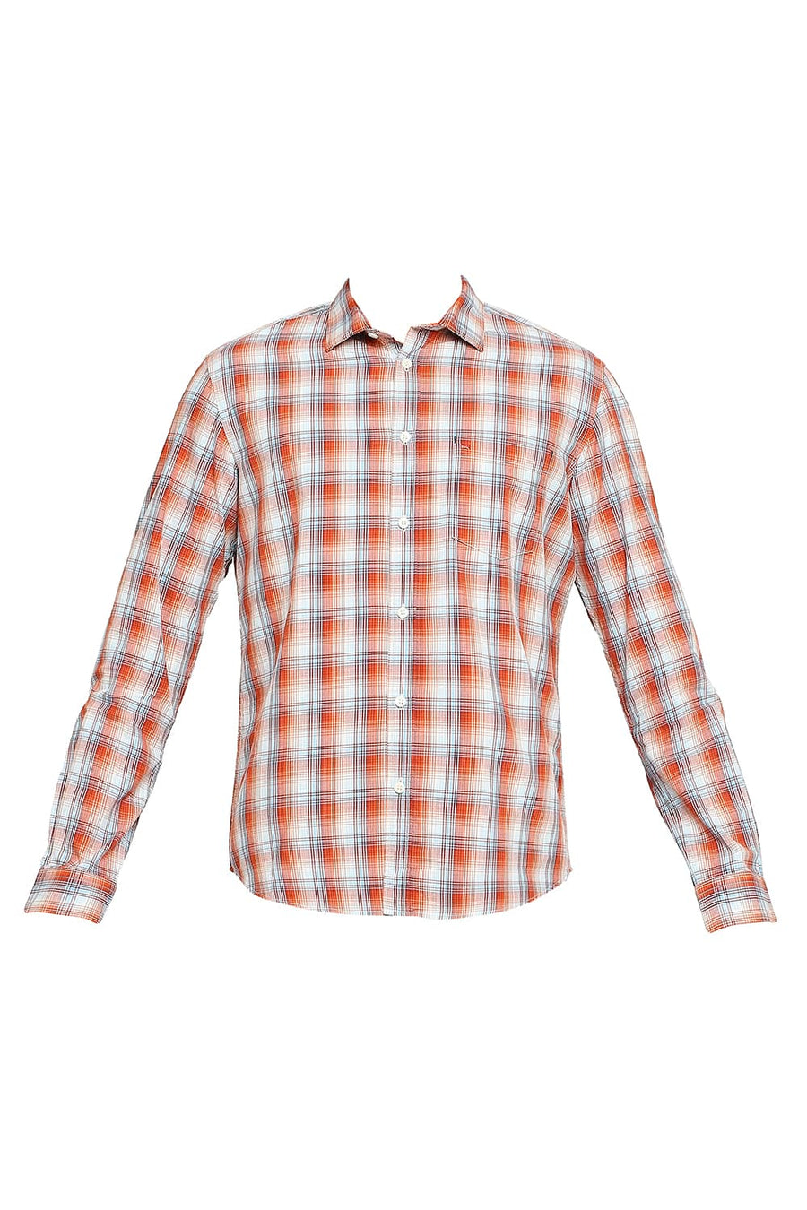 BASICS SLIM FIT PAPRIKA ORANGE COTTON CHECKS SHIRT