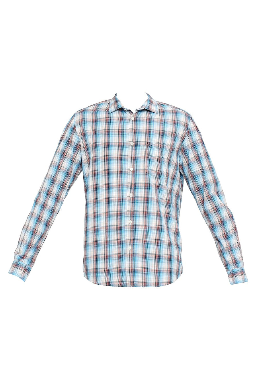 BASICS SLIM FIT LICHEN BLUE COTTON CHECKS SHIRT