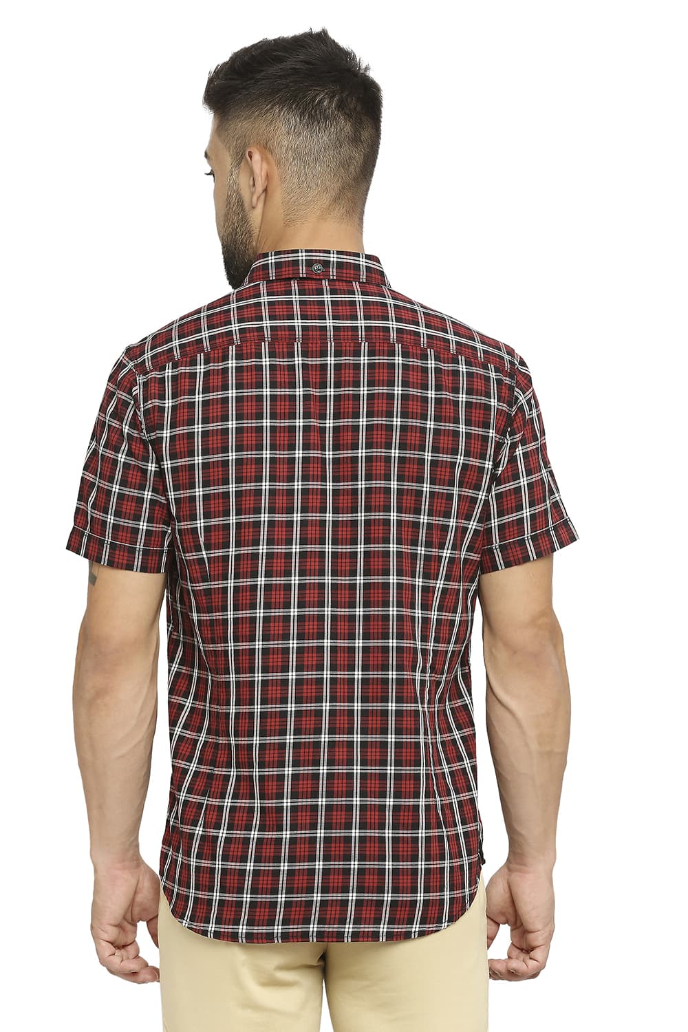 BASICS SLIM FIT COTTON TWILL CHECKS HALFSLEEVES SHIRT