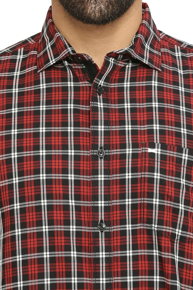 BASICS SLIM FIT COTTON TWILL CHECKS HALFSLEEVES SHIRT