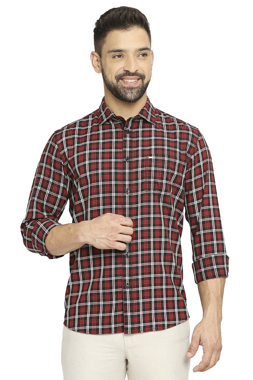 BASICS SLIM FIT COTTON TWILL CHECKS SHIRT