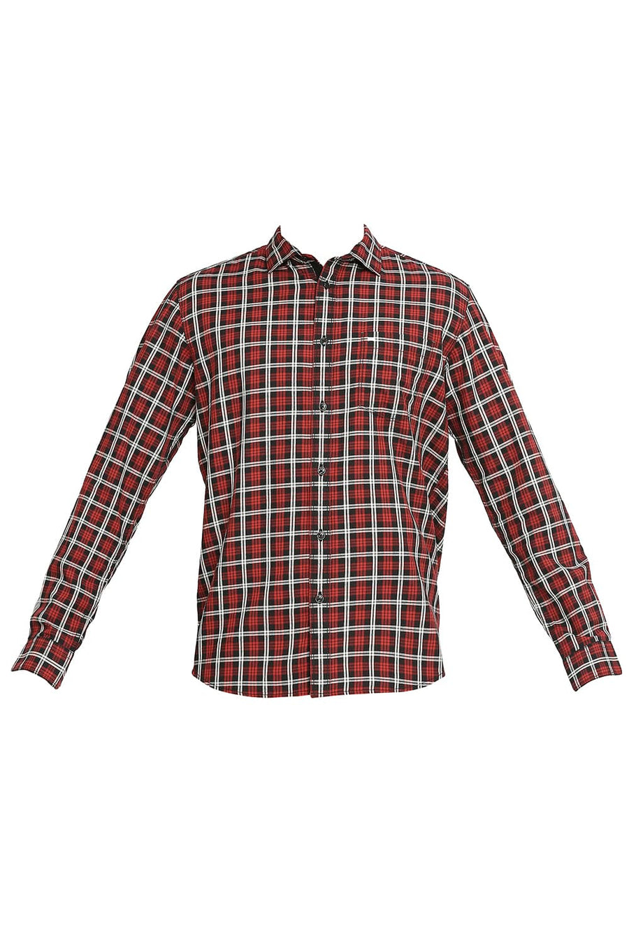 BASICS SLIM FIT SALSA RED COTTON TWILL CHECKS SHIRT