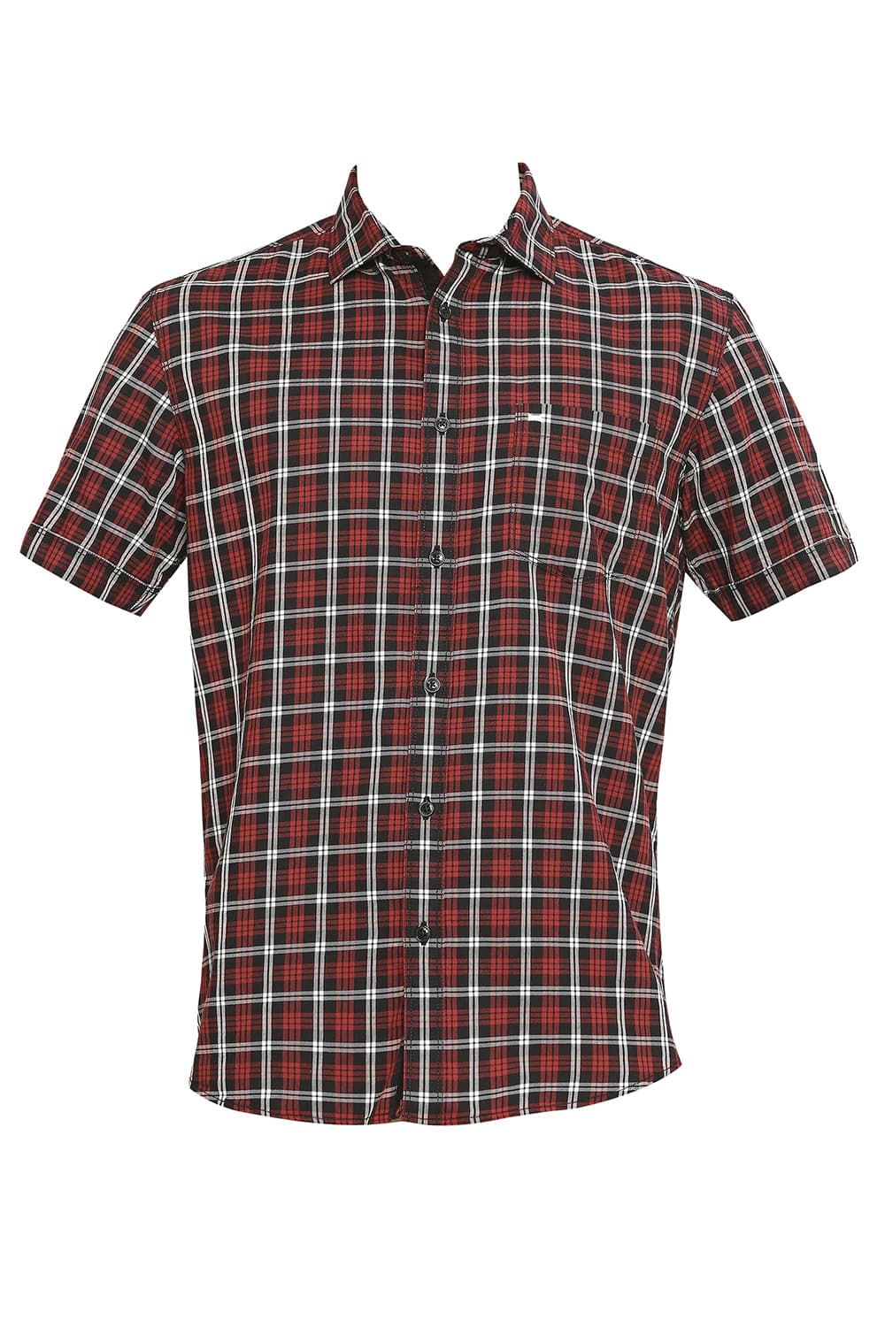 BASICS SLIM FIT COTTON TWILL CHECKS HALFSLEEVES SHIRT