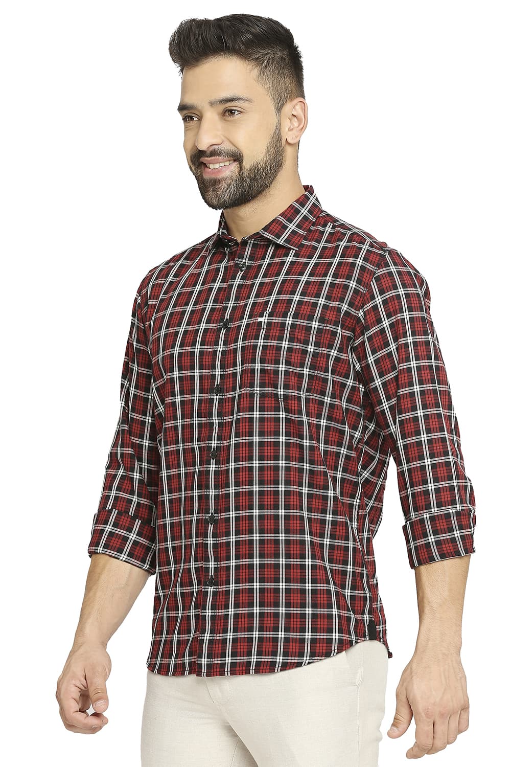 BASICS SLIM FIT COTTON TWILL CHECKS SHIRT