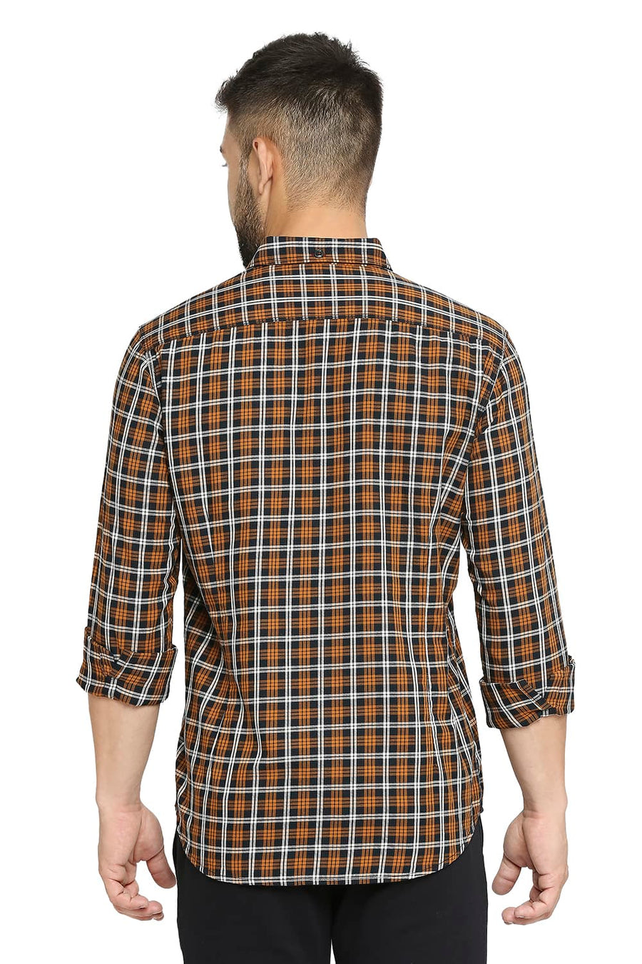 BASICS SLIM FIT OMBRE BLUE COTTON TWILL CHECKS SHIRT