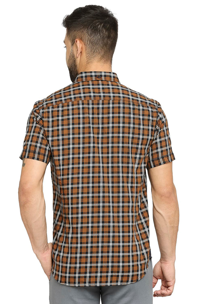 BASICS SLIM FIT COTTON TWILL CHECKS HALFSLEEVES SHIRT