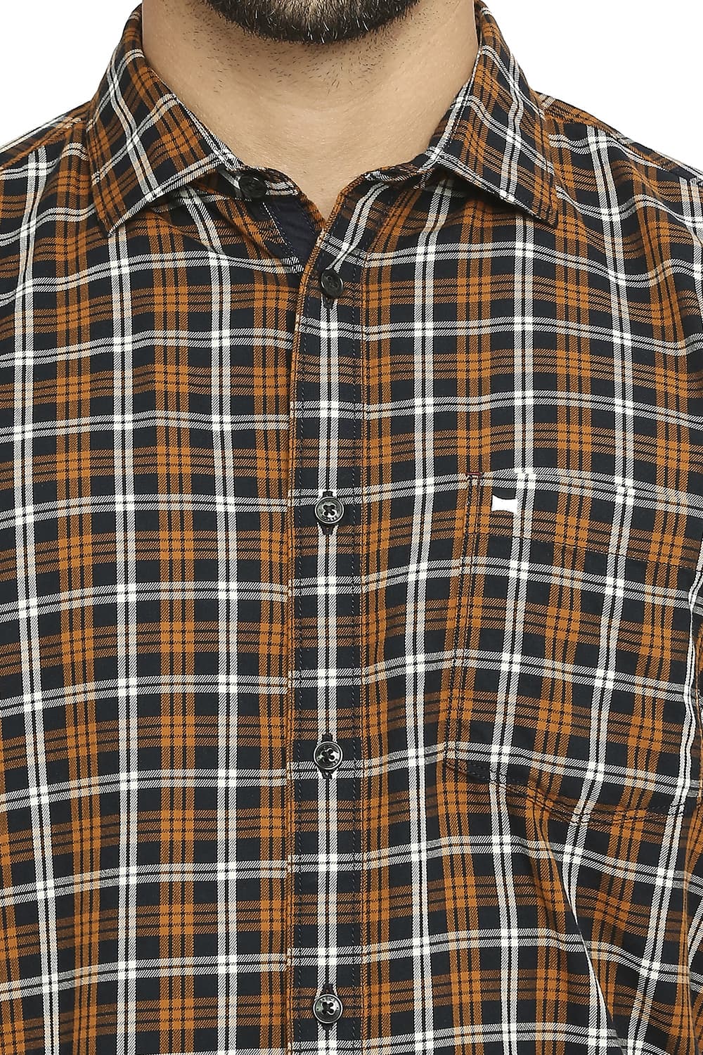 BASICS SLIM FIT COTTON TWILL CHECKS HALFSLEEVES SHIRT