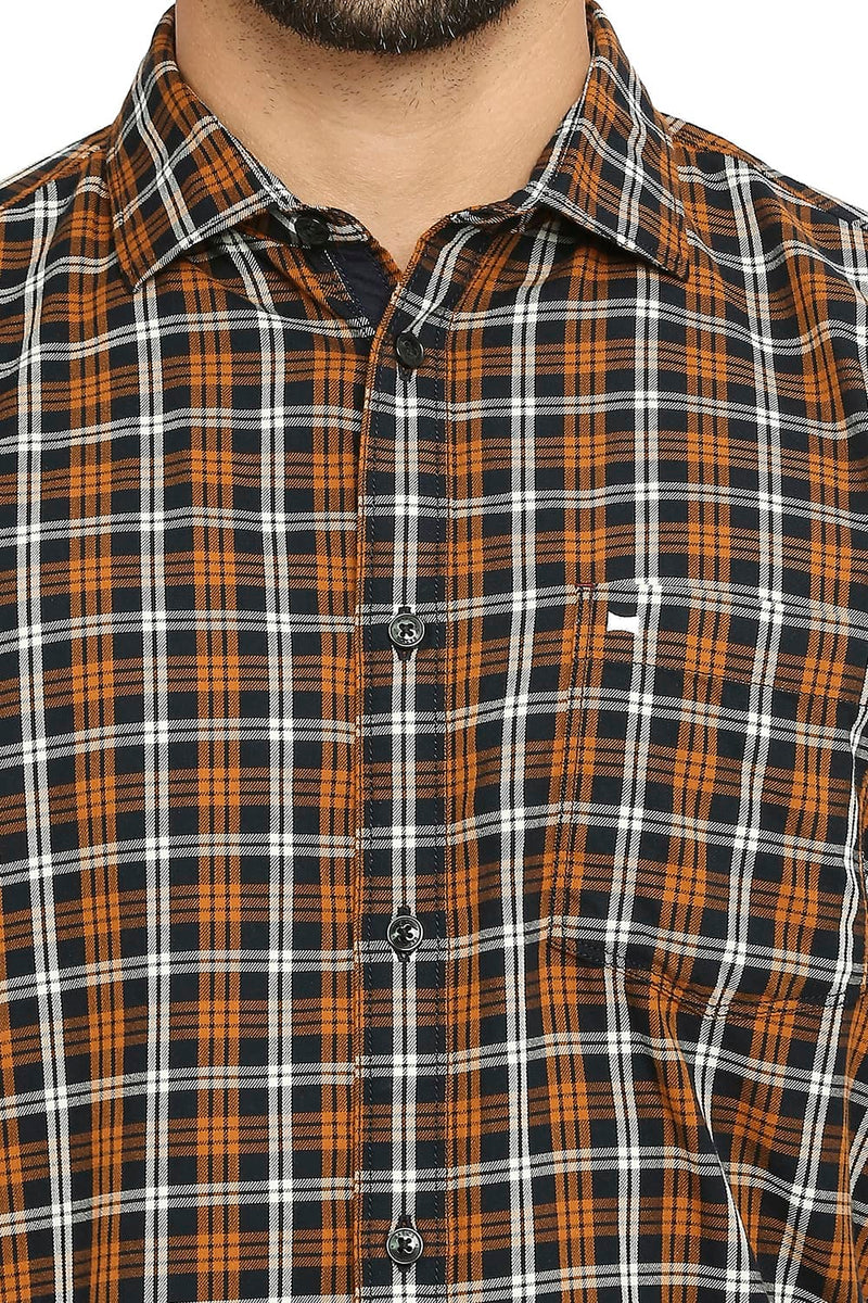 BASICS SLIM FIT COTTON TWILL CHECKS HALFSLEEVES SHIRT