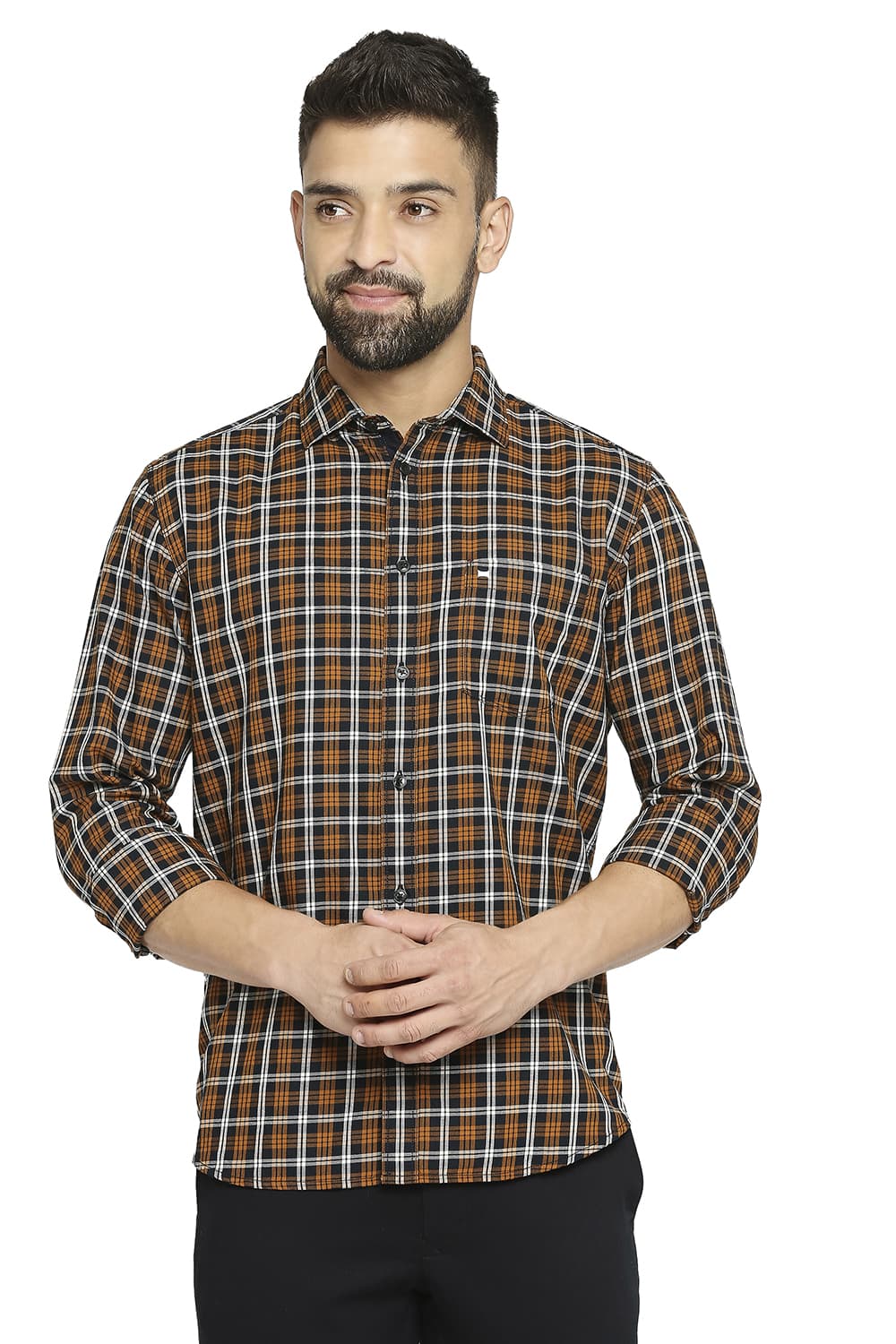 BASICS SLIM FIT COTTON TWILL CHECKS SHIRT