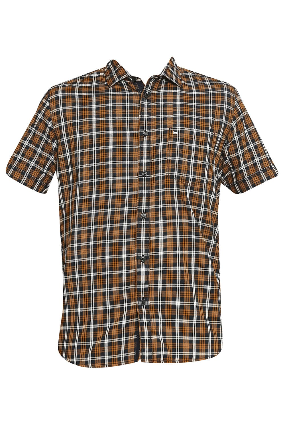 BASICS SLIM FIT COTTON TWILL CHECKS HALFSLEEVES SHIRT