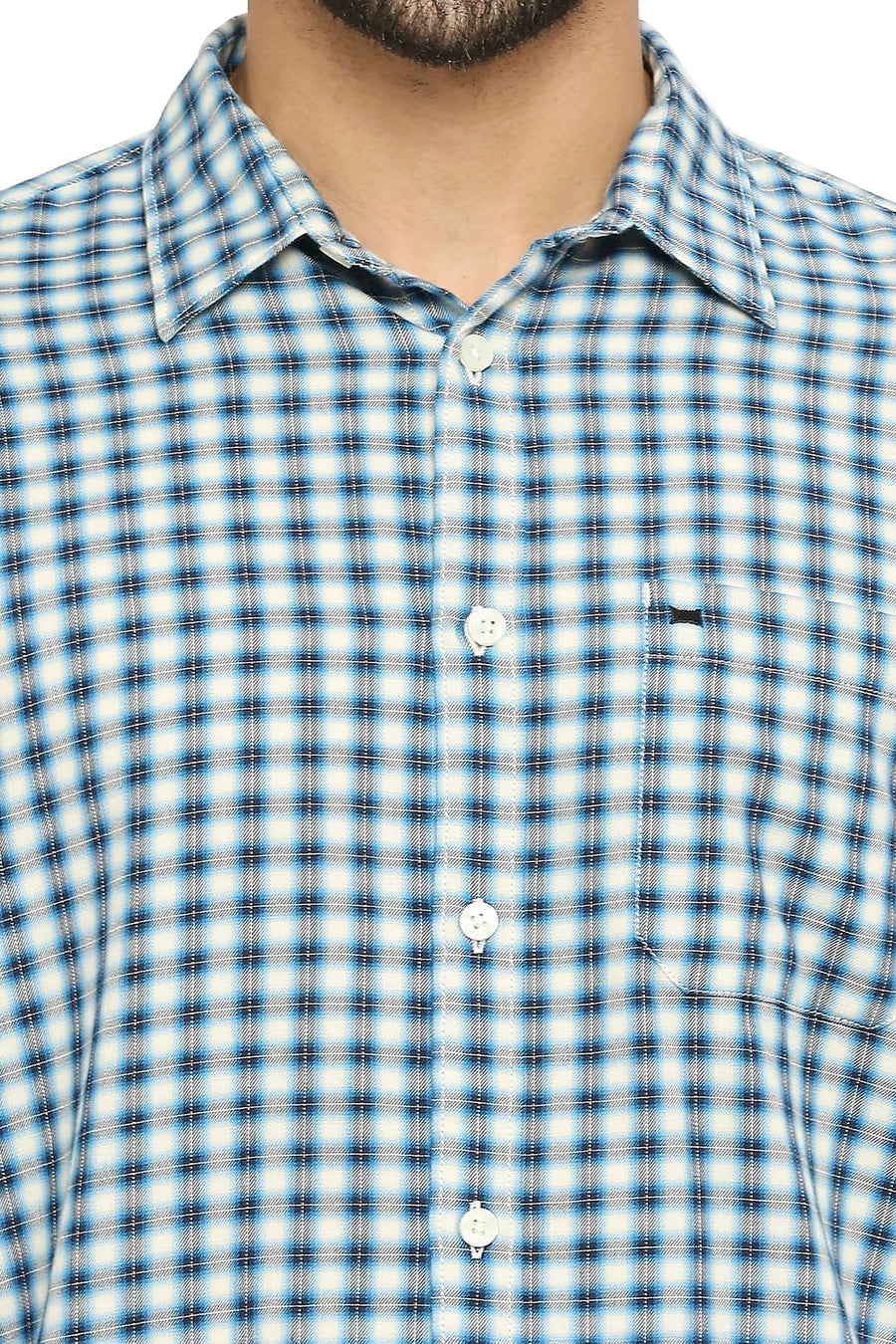 BASICS SLIM FIT SAILOR BLUE COTTON TWILL CHECKS SHIRT