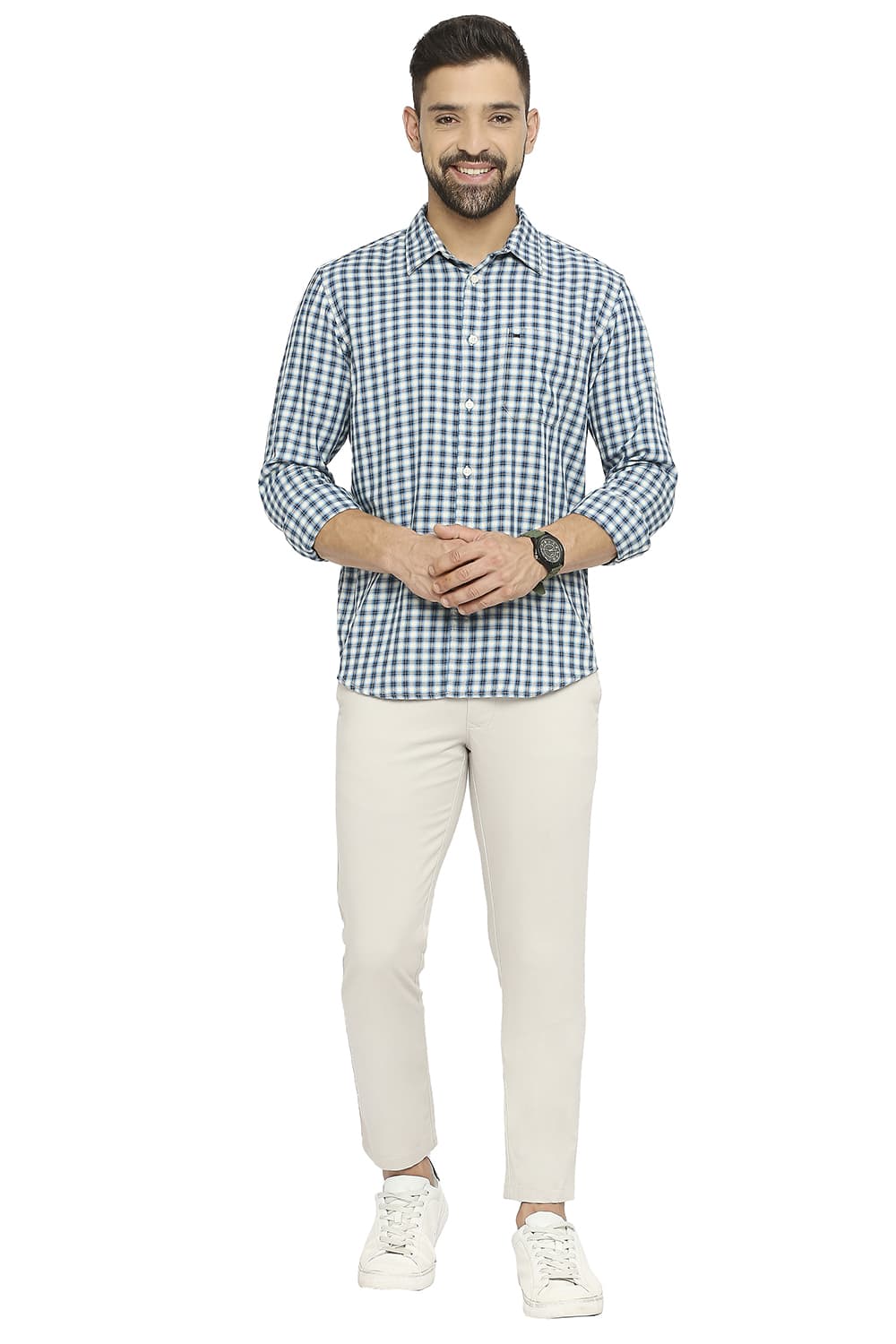 BASICS SLIM FIT COTTON TWILL CHECKS SHIRT