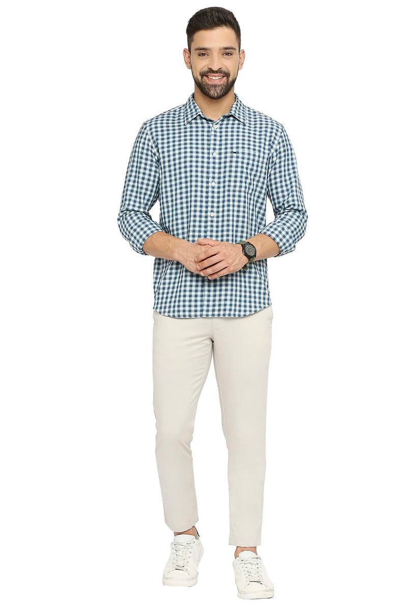 BASICS SLIM FIT COTTON TWILL CHECKS SHIRT