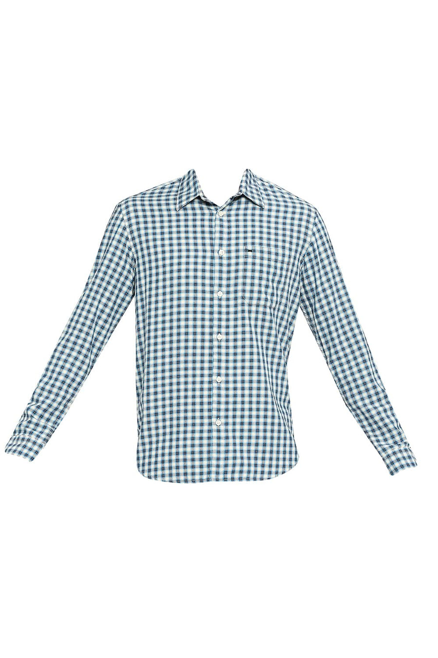 BASICS SLIM FIT SAILOR BLUE COTTON TWILL CHECKS SHIRT