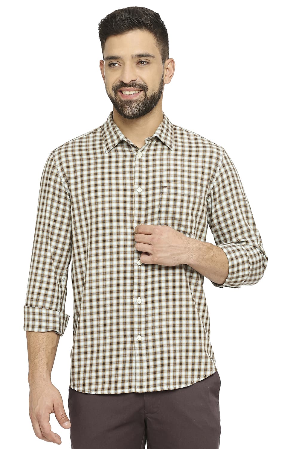 BASICS SLIM FIT COTTON TWILL CHECKS SHIRT