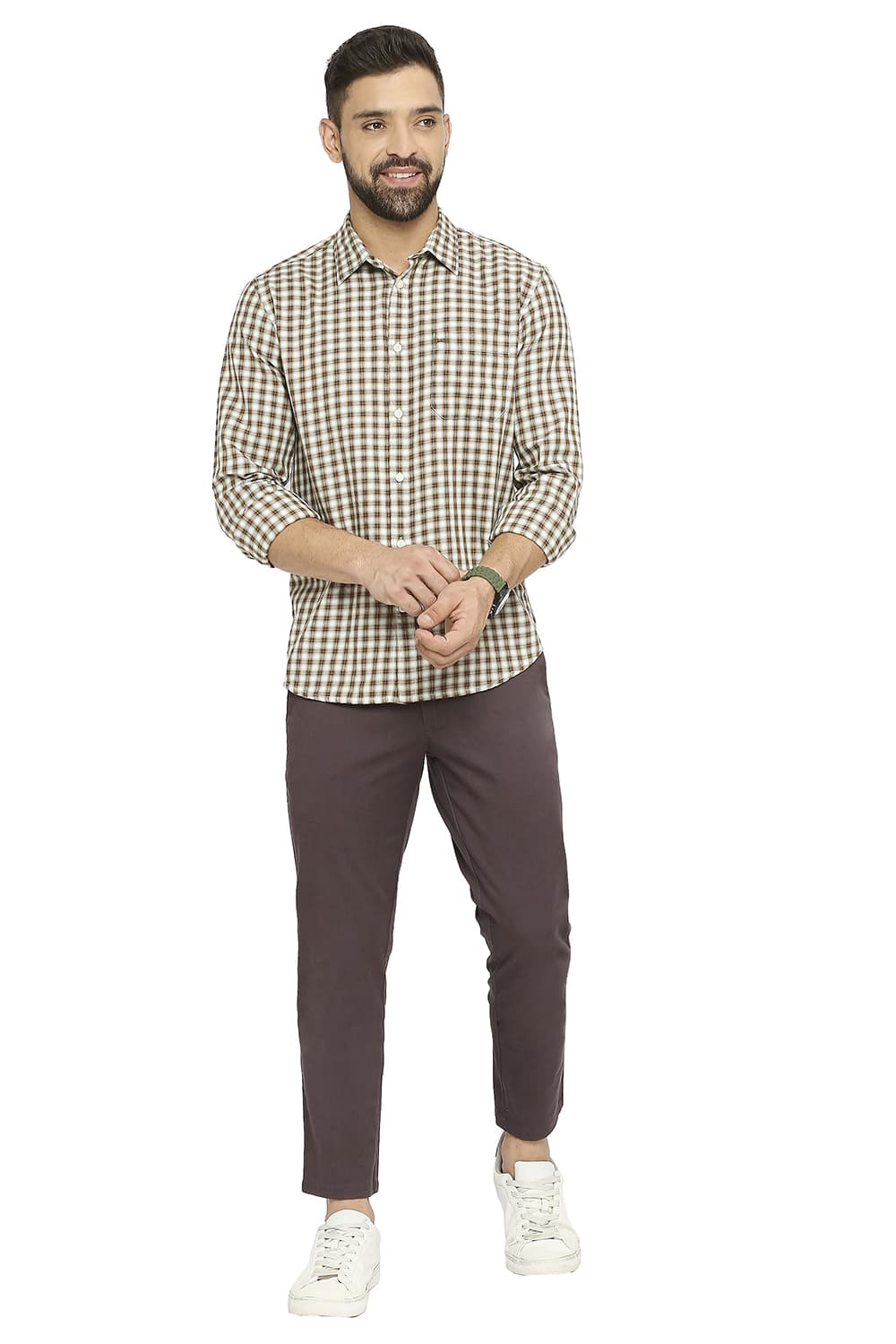 BASICS SLIM FIT COTTON TWILL CHECKS SHIRT