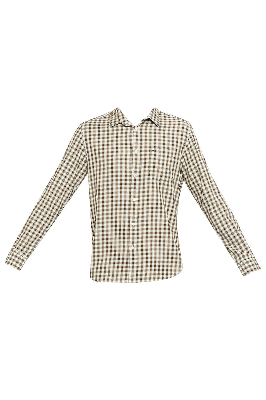 BASICS SLIM FIT TOASTED BROWN COTTON TWILL CHECKS SHIRT