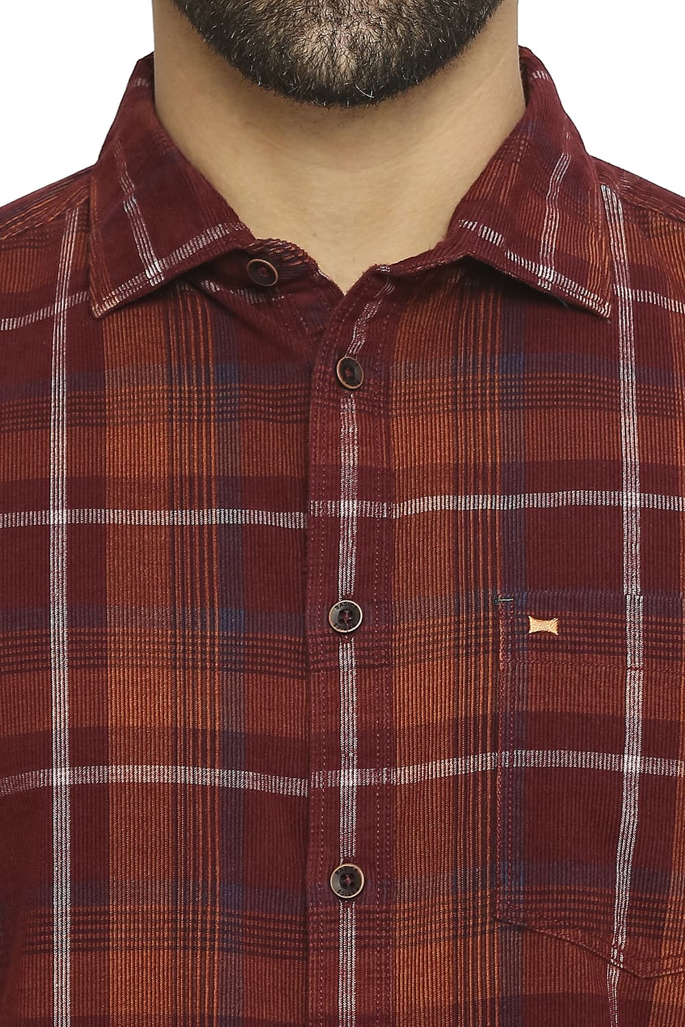 BASICS SLIM FIT COTTON CORDUORY CHECKS SHIRT