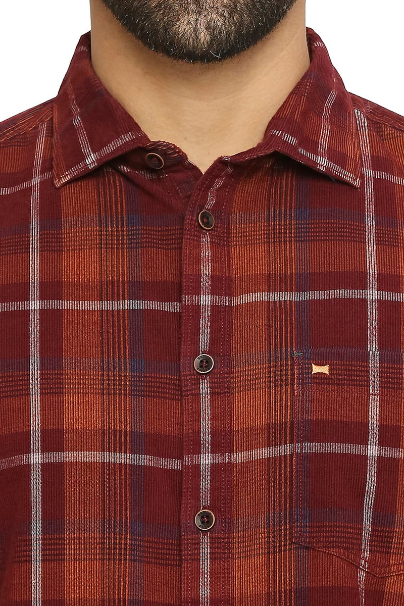 BASICS SLIM FIT COTTON CORDUORY CHECKS SHIRT