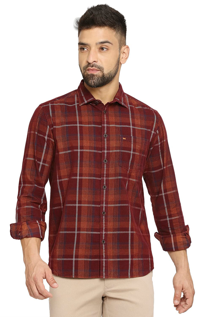 BASICS SLIM FIT COTTON CORDUORY CHECKS SHIRT