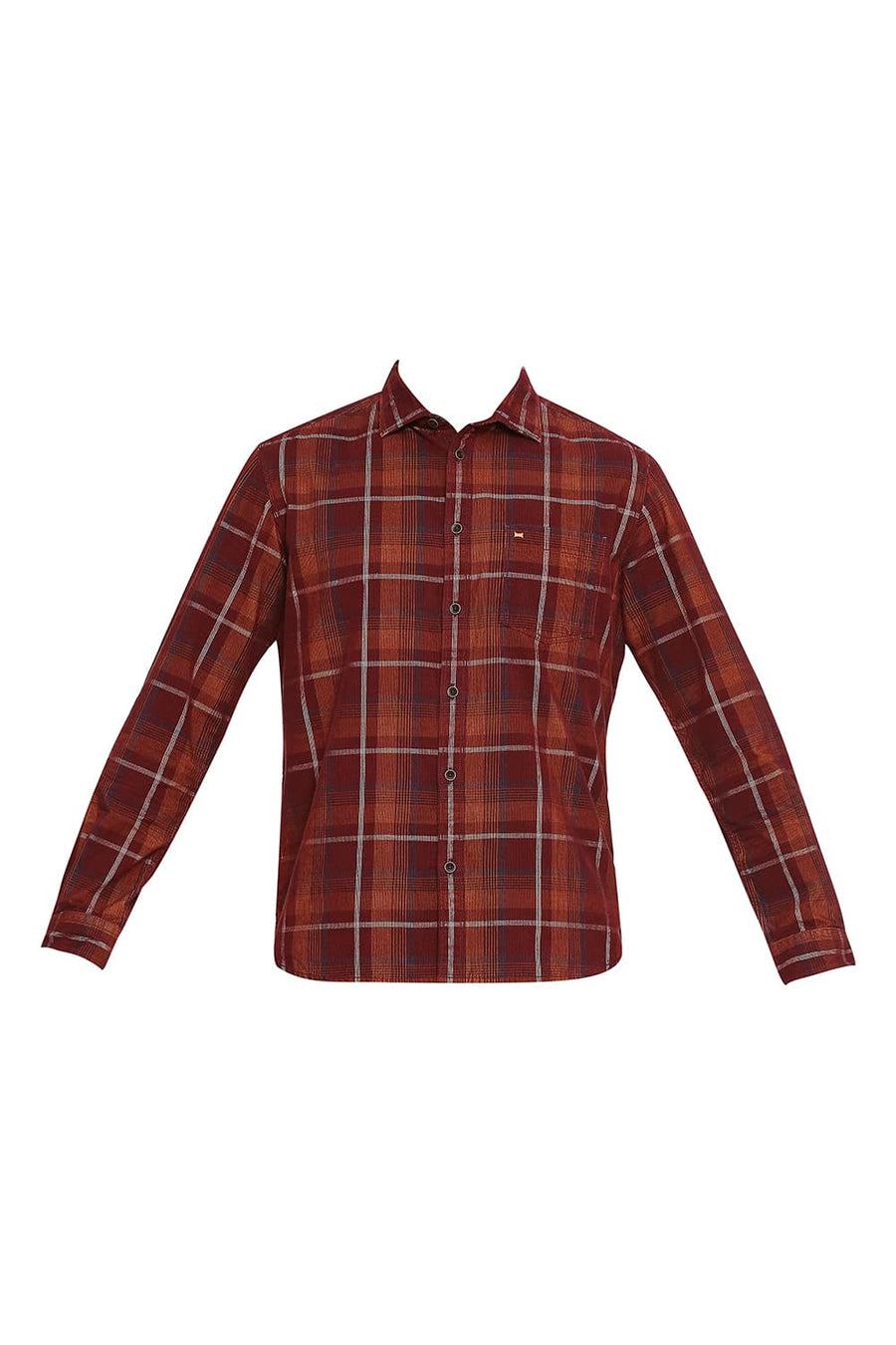 BASICS SLIM FIT SPICED APPLE RED COTTON CORDUORY CHECKS SHIRT